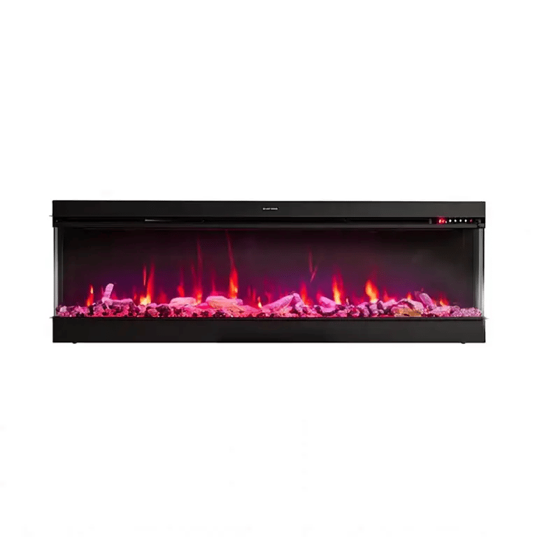 3-Sided Panoramic Electric Fireplace – WiFi App Control, Crackling Sound & 12 Flame Colours (50/60/70 Inch)