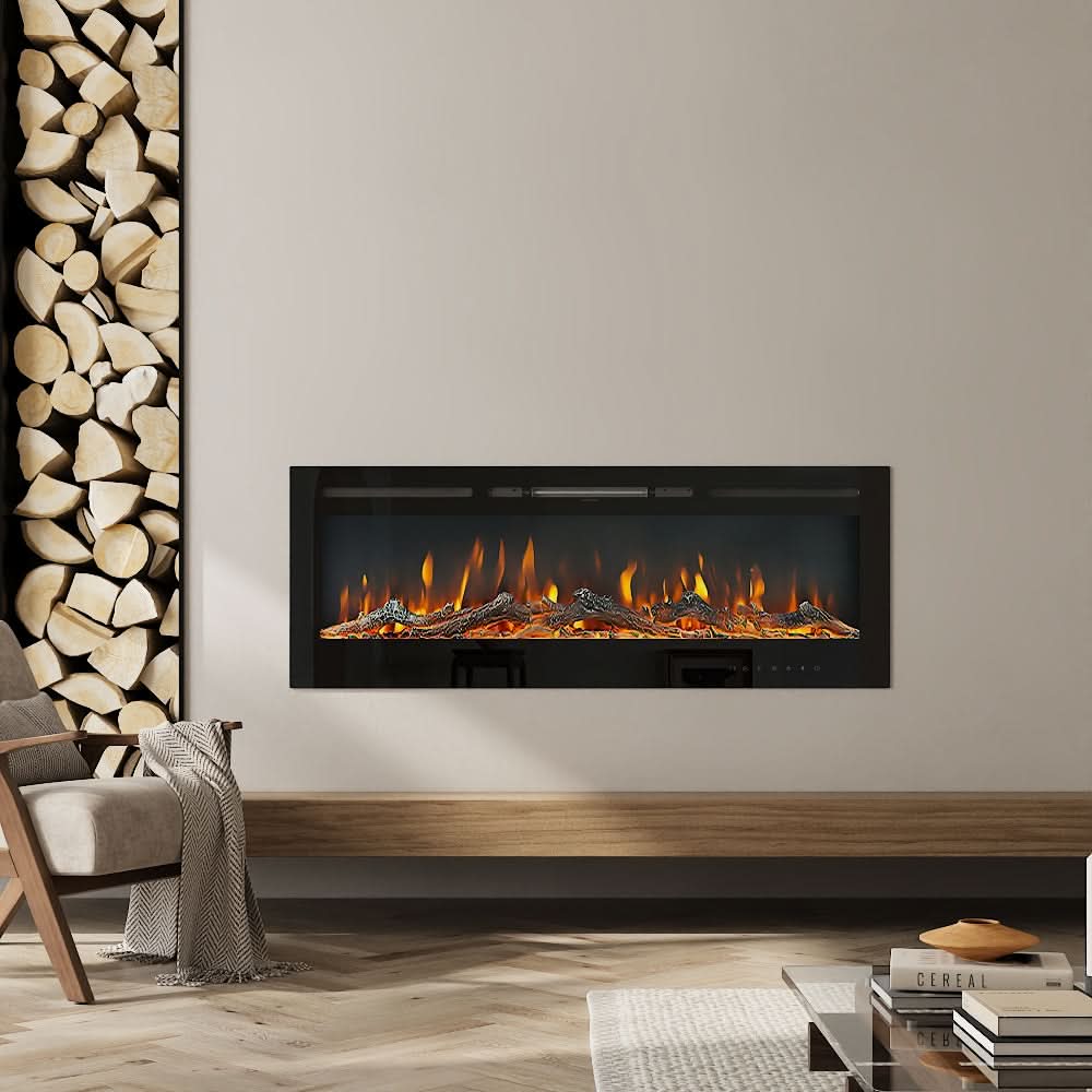 Recessed & Wall Mounted Electric Fireplace – 12 Flame Colours, 5120 BTU/h & Remote Control (40/50/60/70/80 Inch)