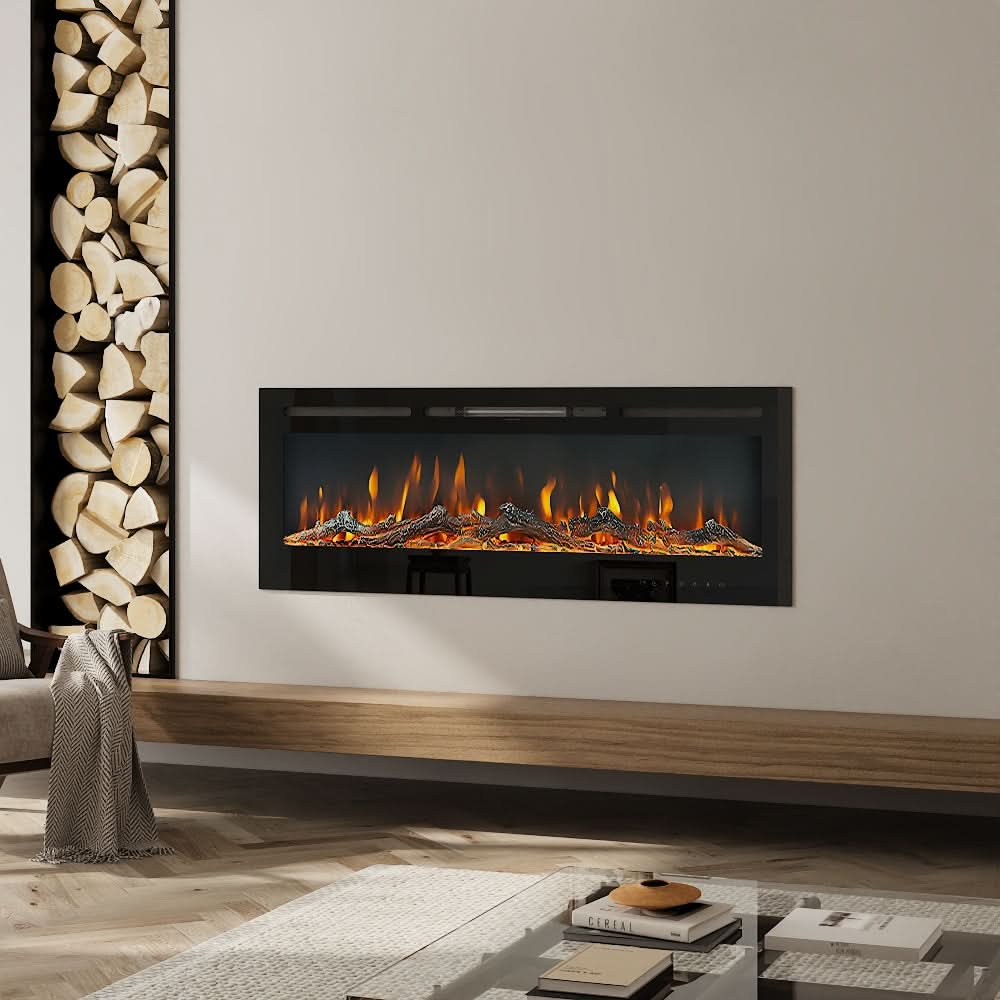 Recessed & Wall Mounted Electric Fireplace – 12 Flame Colours, 5120 BTU/h & Remote Control (40/50/60/70/80 Inch)