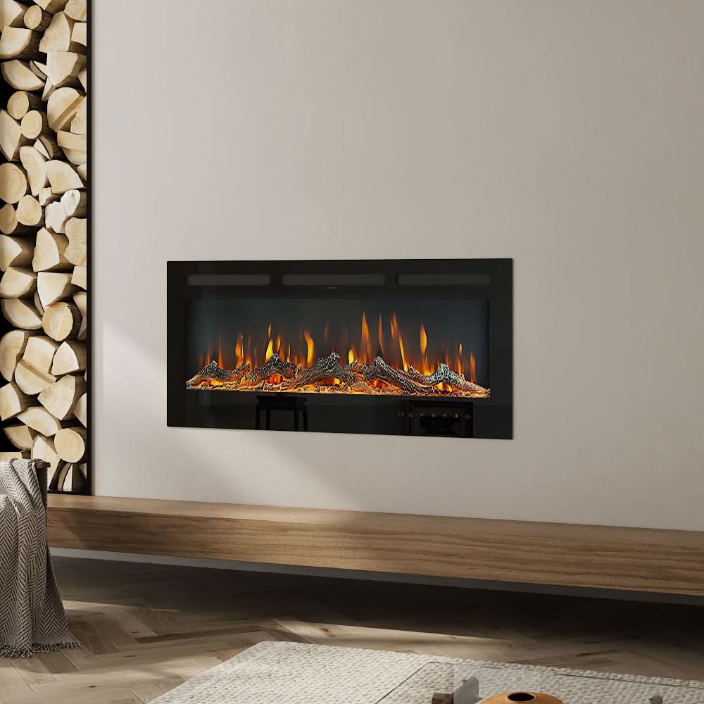 Recessed & Wall Mounted Electric Fireplace – 12 Flame Colours, 5120 BTU/h & Remote Control (40/50/60/70/80 Inch)