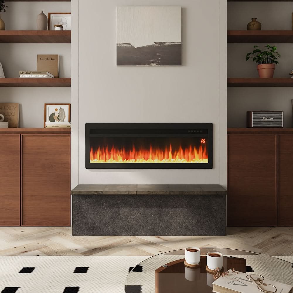 3-in-1 Recessed, Wall Mounted & Freestanding Electric Fireplace – 12 Flame Colours, 900W/1800W (40/50/60/70 Inch)