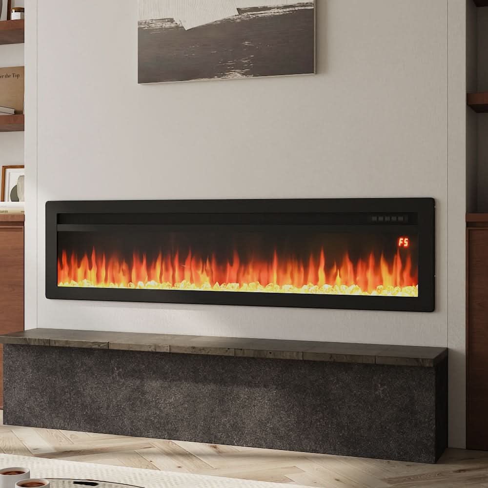 3-in-1 Recessed, Wall Mounted & Freestanding Electric Fireplace – 12 Flame Colours, 900W/1800W (40/50/60/70 Inch)