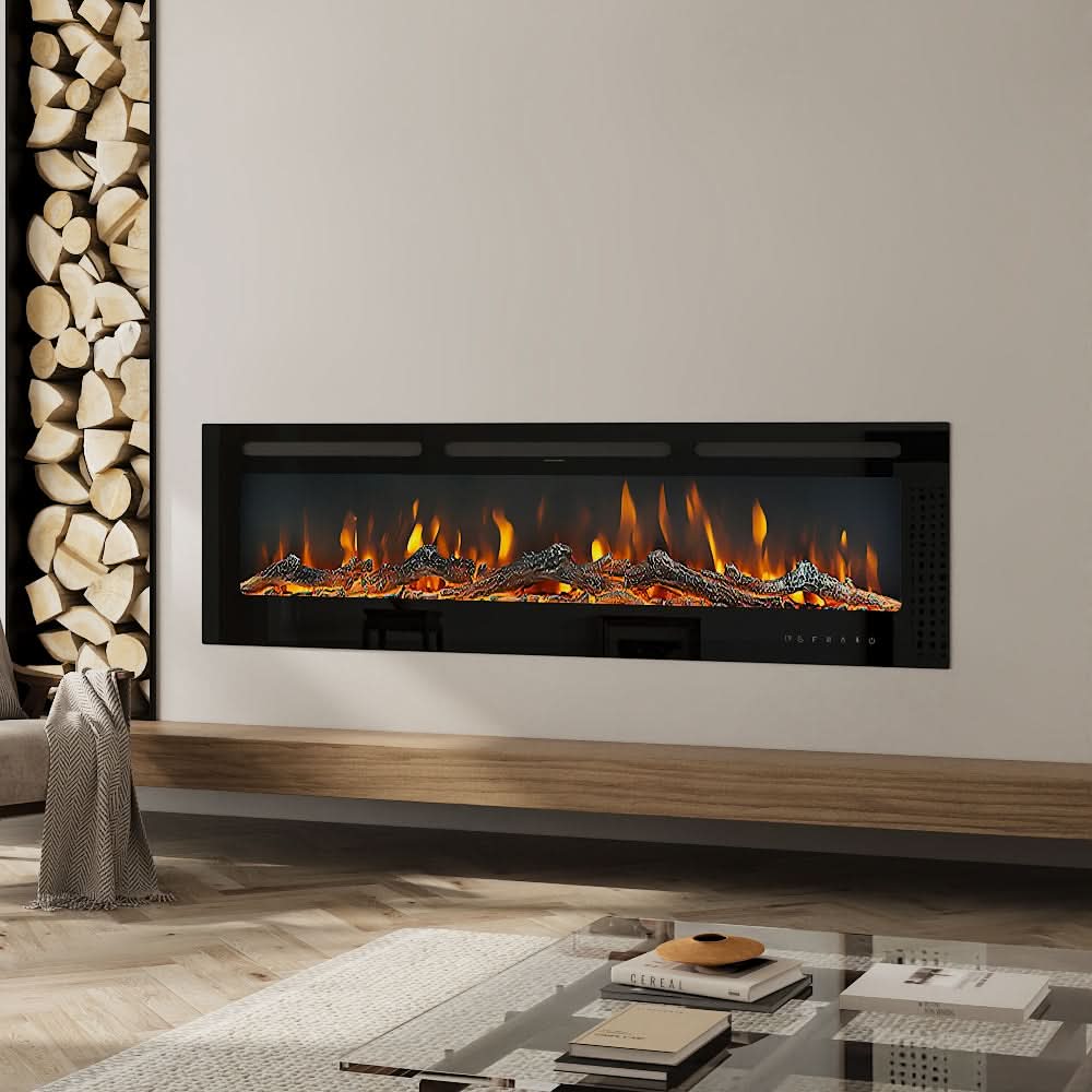 Recessed & Wall Mounted Electric Fireplace – 12 Flame Colours, 5120 BTU/h & Remote Control (40/50/60/70/80 Inch)