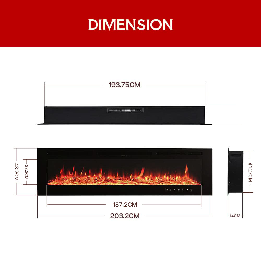 Recessed & Wall Mounted Electric Fireplace – 12 Flame Colours, 5120 BTU/h & Remote Control (40/50/60/70/80 Inch)