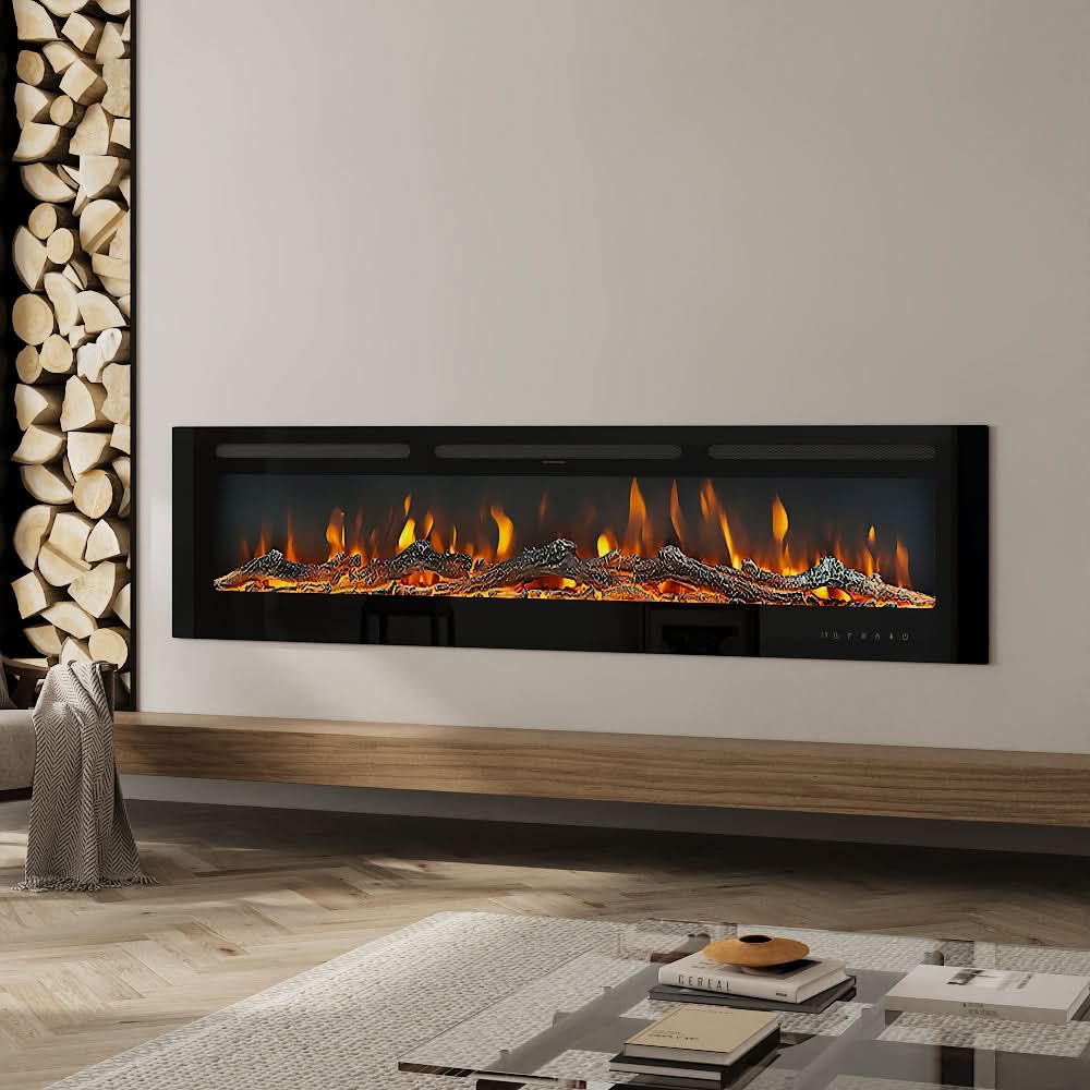 Recessed & Wall Mounted Electric Fireplace – 12 Flame Colours, 5120 BTU/h & Remote Control (40/50/60/70/80 Inch)