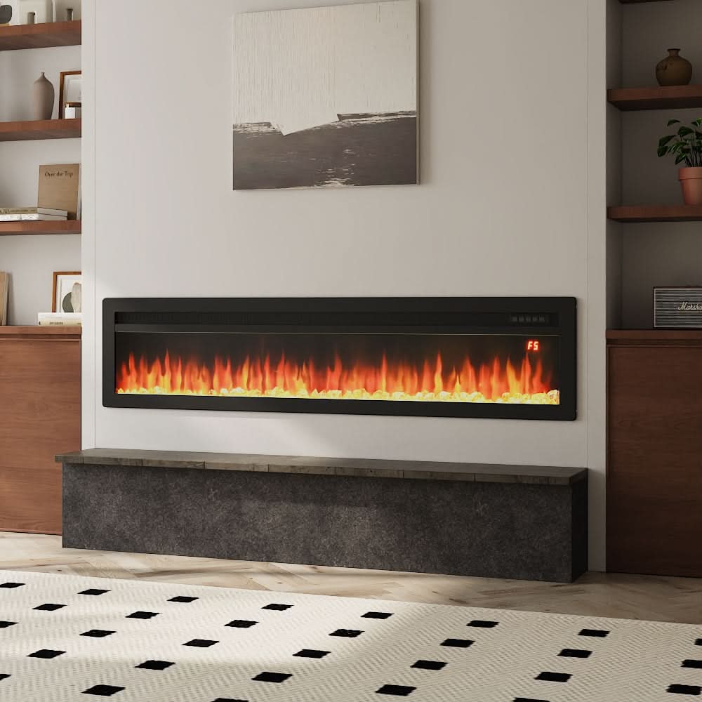 3-in-1 Recessed, Wall Mounted & Freestanding Electric Fireplace – 12 Flame Colours, 900W/1800W (40/50/60/70 Inch)