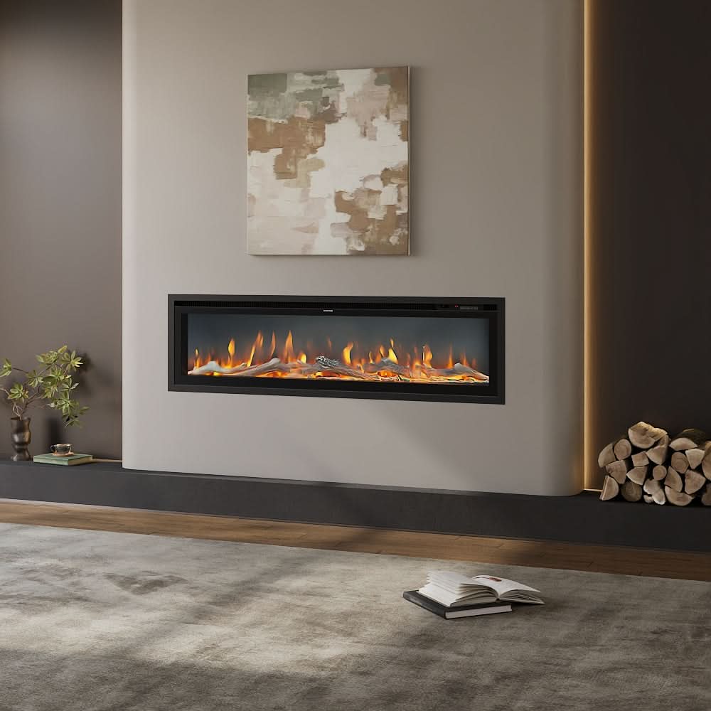 Recessed & Wall Mounted LED Electric Fireplace – 12 Flame Colours, Thermostat & Remote (40/50/60 Inch)