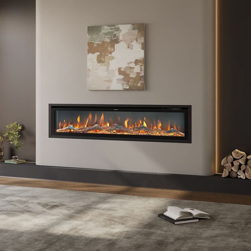 Recessed & Wall Mounted LED Electric Fireplace – 12 Flame Colours, Thermostat & Remote (40/50/60 Inch)
