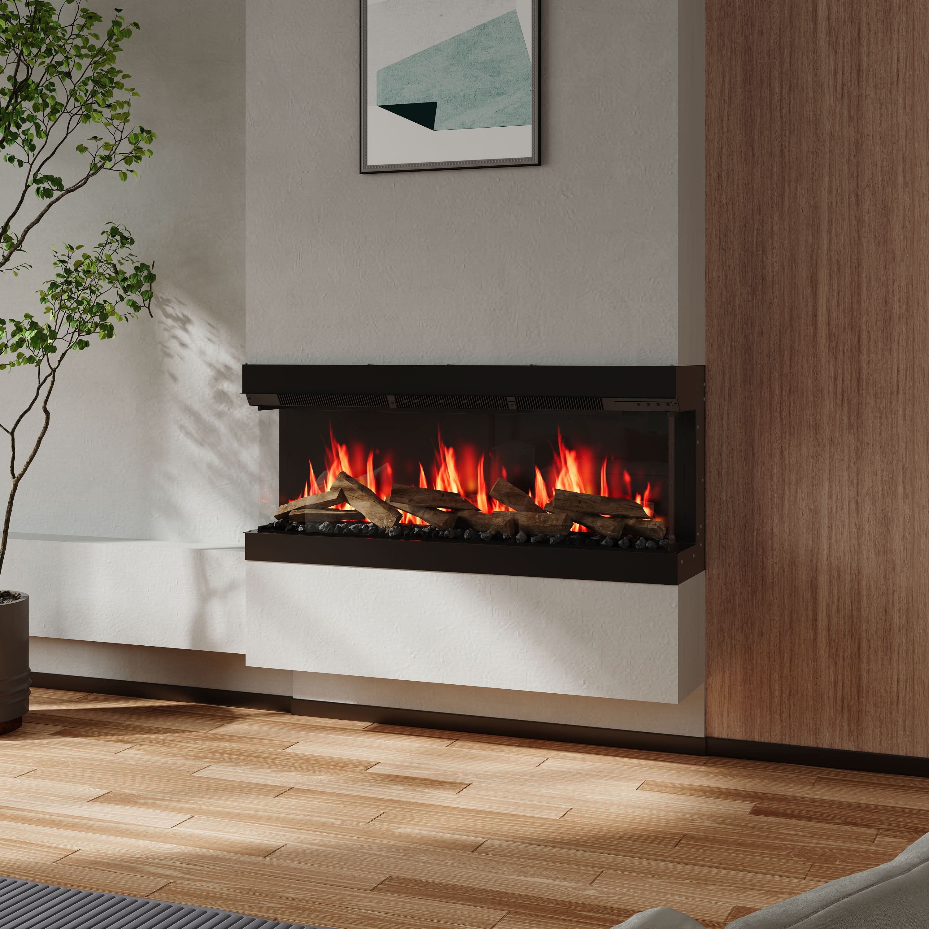 3-Sided Smart Electric Fireplace – WiFi & Remote Control, 12 Flame Colours with Gradient Effects (50/60 Inch)