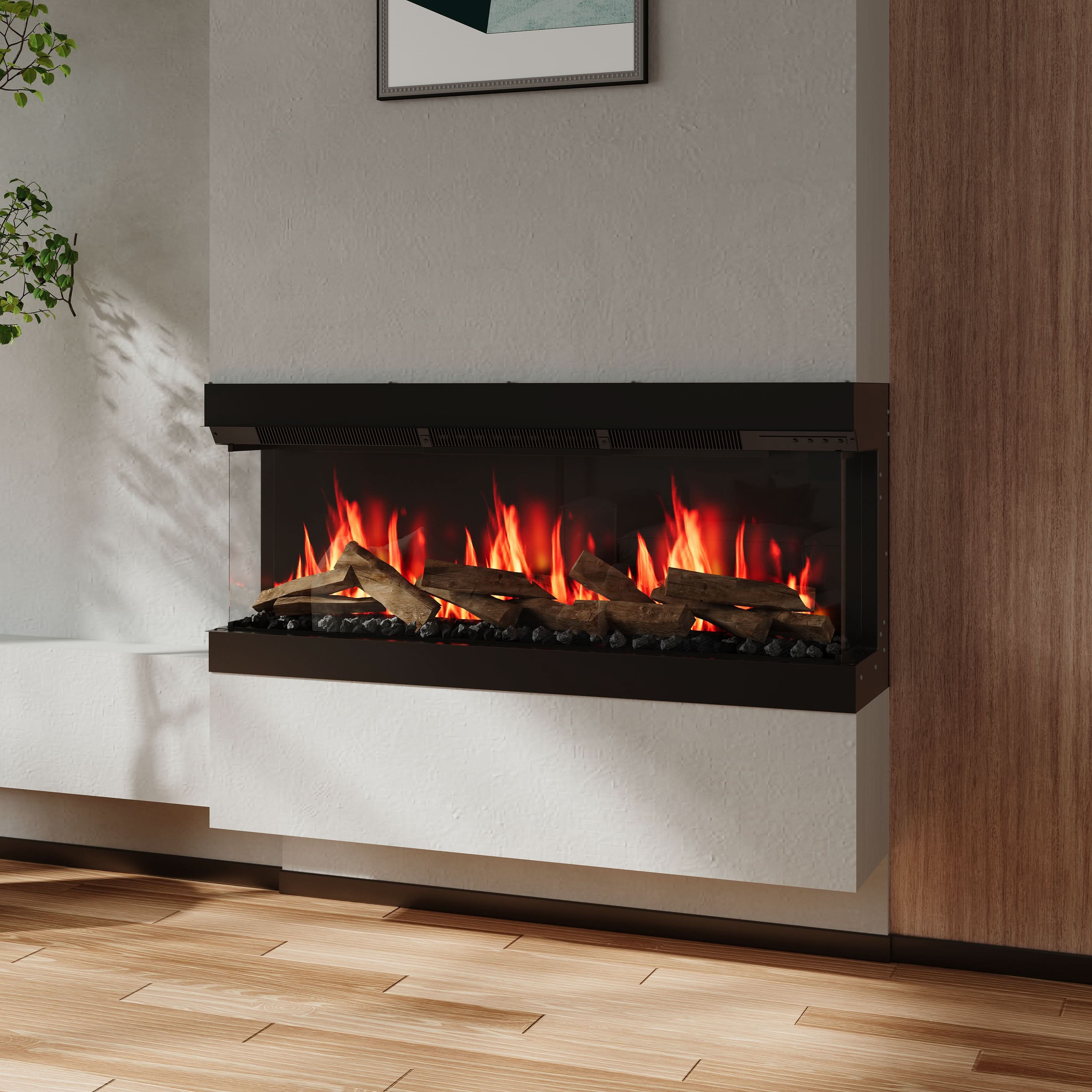 3-Sided Smart Electric Fireplace – WiFi & Remote Control, 12 Flame Colours with Gradient Effects (50/60 Inch)