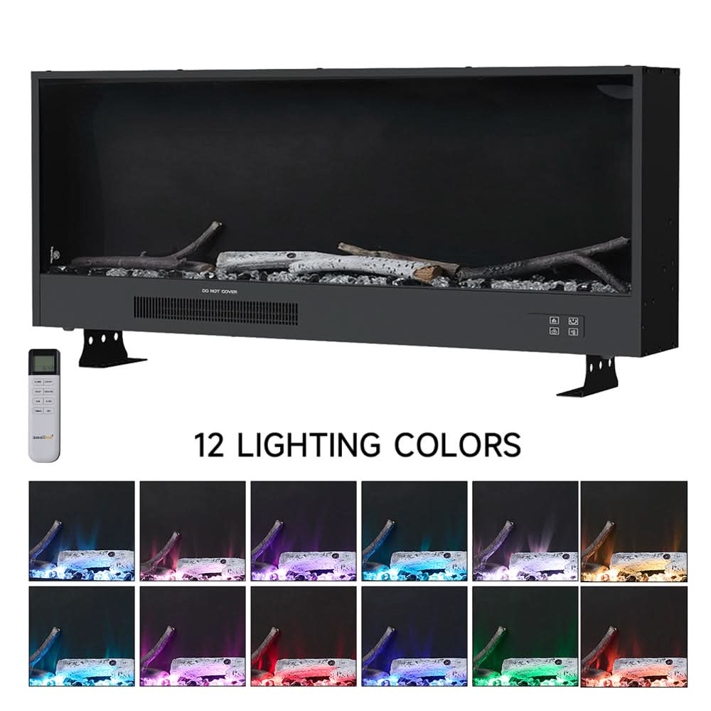 Recessed & Wall Mounted Electric Fireplace – 12 Flame Colours, App & Remote Control (33/46/58 Inch)