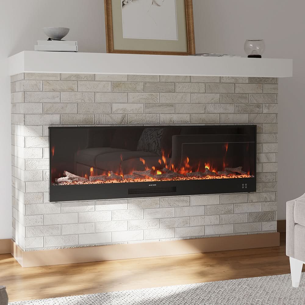 Recessed & Wall Mounted Electric Fireplace – 12 Flame Colours, App & Remote Control (33/46/58 Inch)