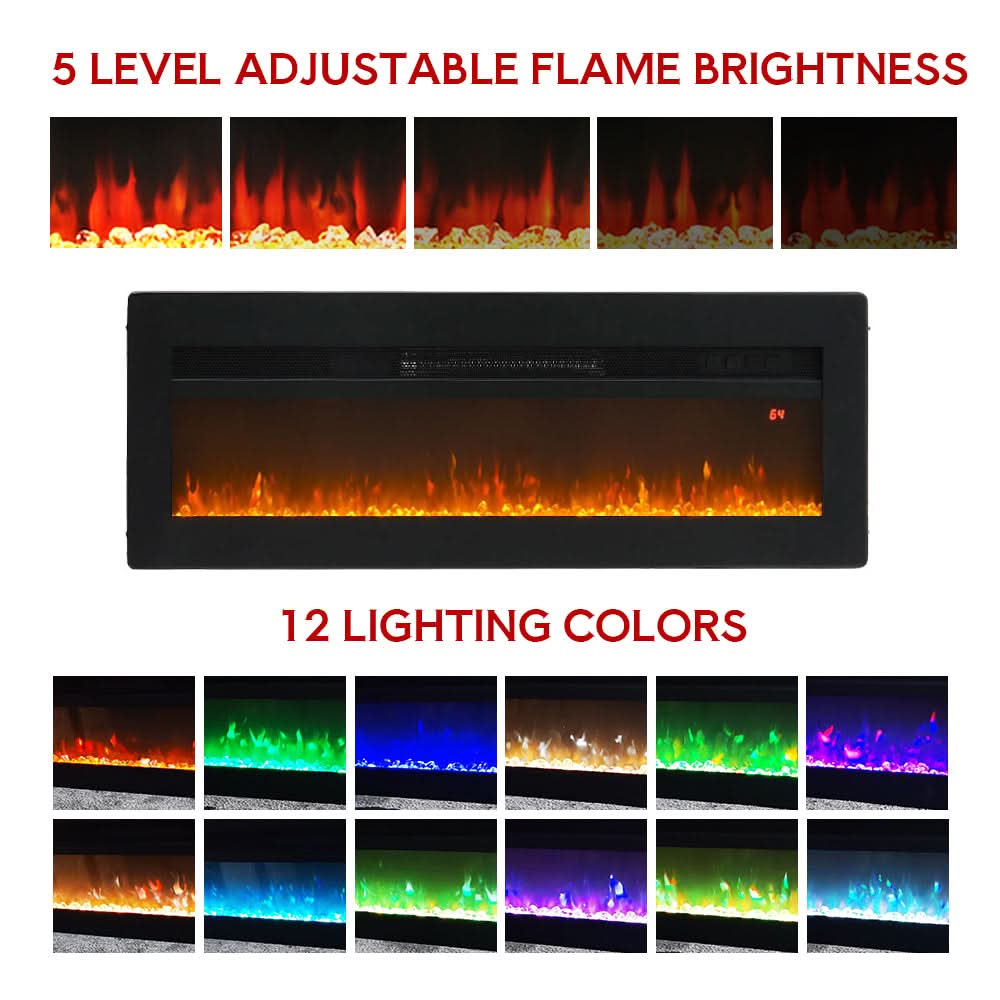 3-in-1 Recessed, Wall Mounted & Freestanding Electric Fireplace – 12 Flame Colours, 900W/1800W (40/50/60/70 Inch)