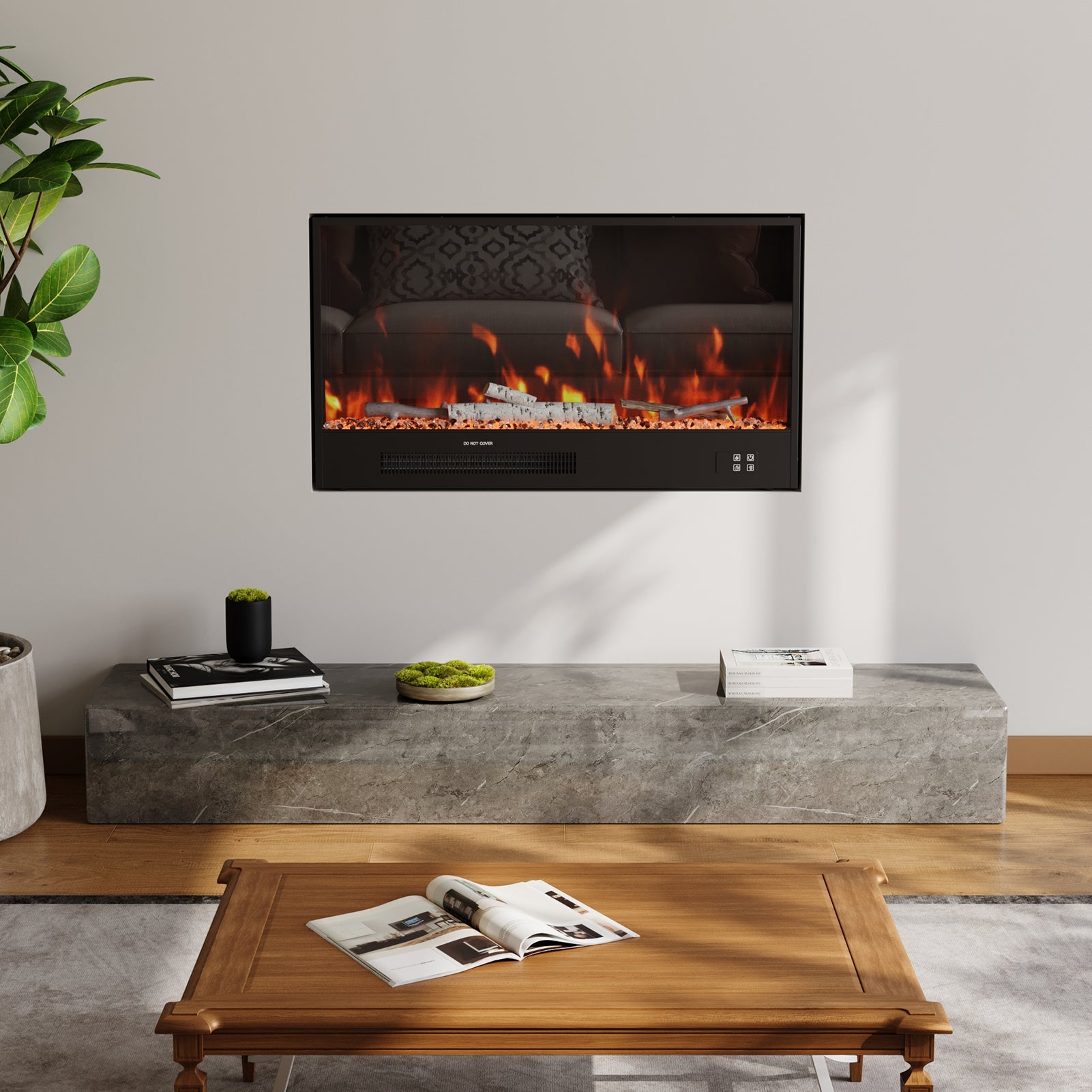 Recessed & Wall Mounted Electric Fireplace – 12 Flame Colours, App & Remote Control (33/46/58 Inch)