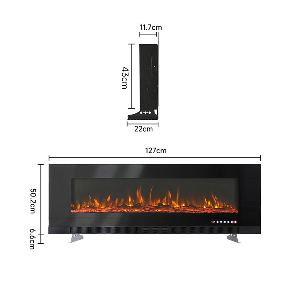 Wall Mounted Electric Fireplace – 12 Flame Colours & 5 Brightness Levels, Heats up to 400 sq ft (50/60/72 Inch)