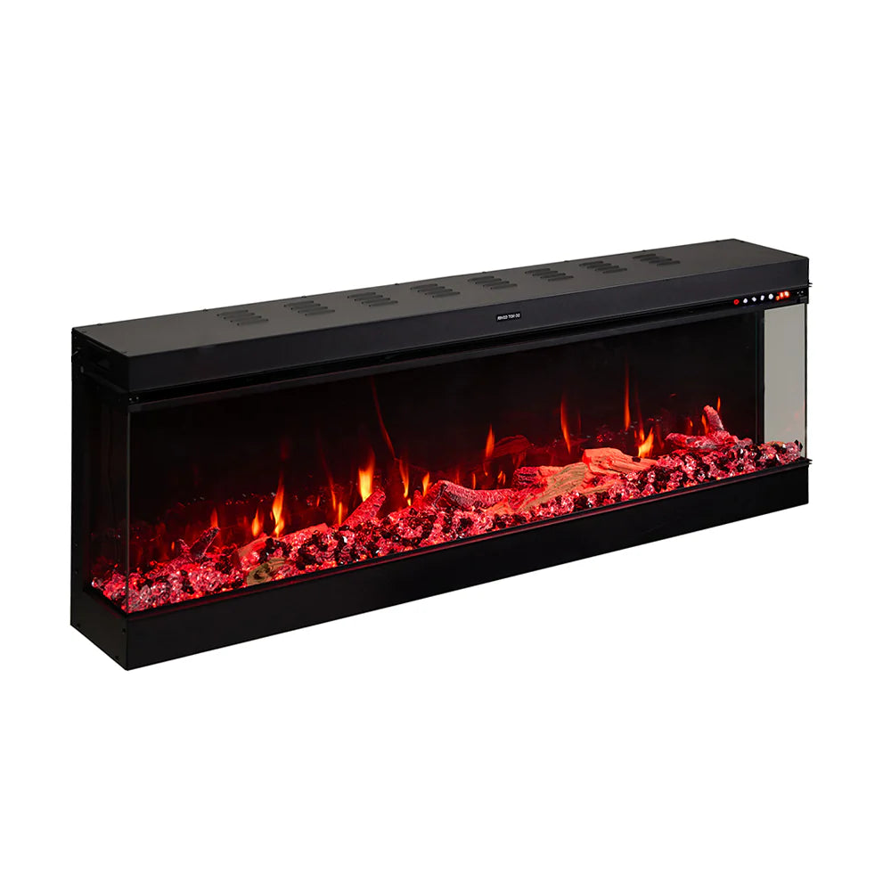 3-Sided Panoramic Electric Fireplace – WiFi App Control, Crackling Sound & 12 Flame Colours (50/60/70 Inch)