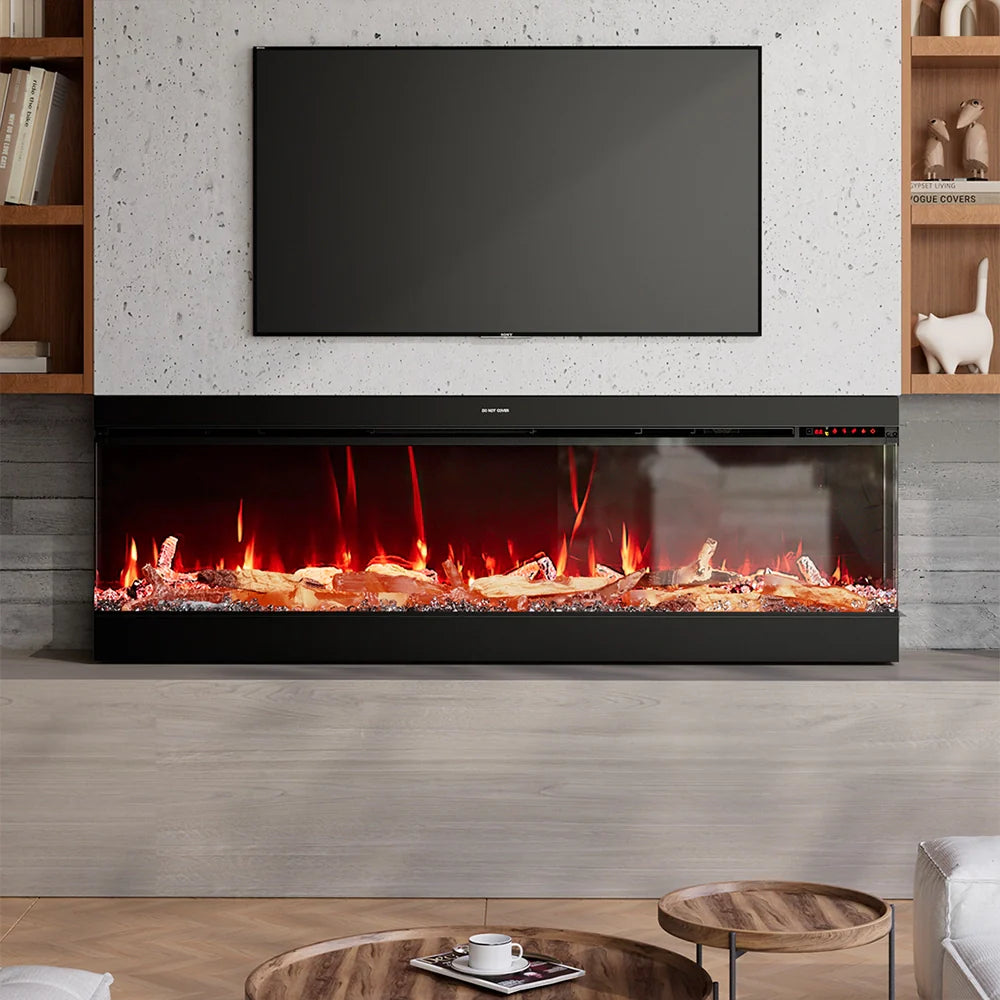 3-Sided Panoramic Electric Fireplace – WiFi App Control, Crackling Sound & 12 Flame Colours (50/60/70 Inch)