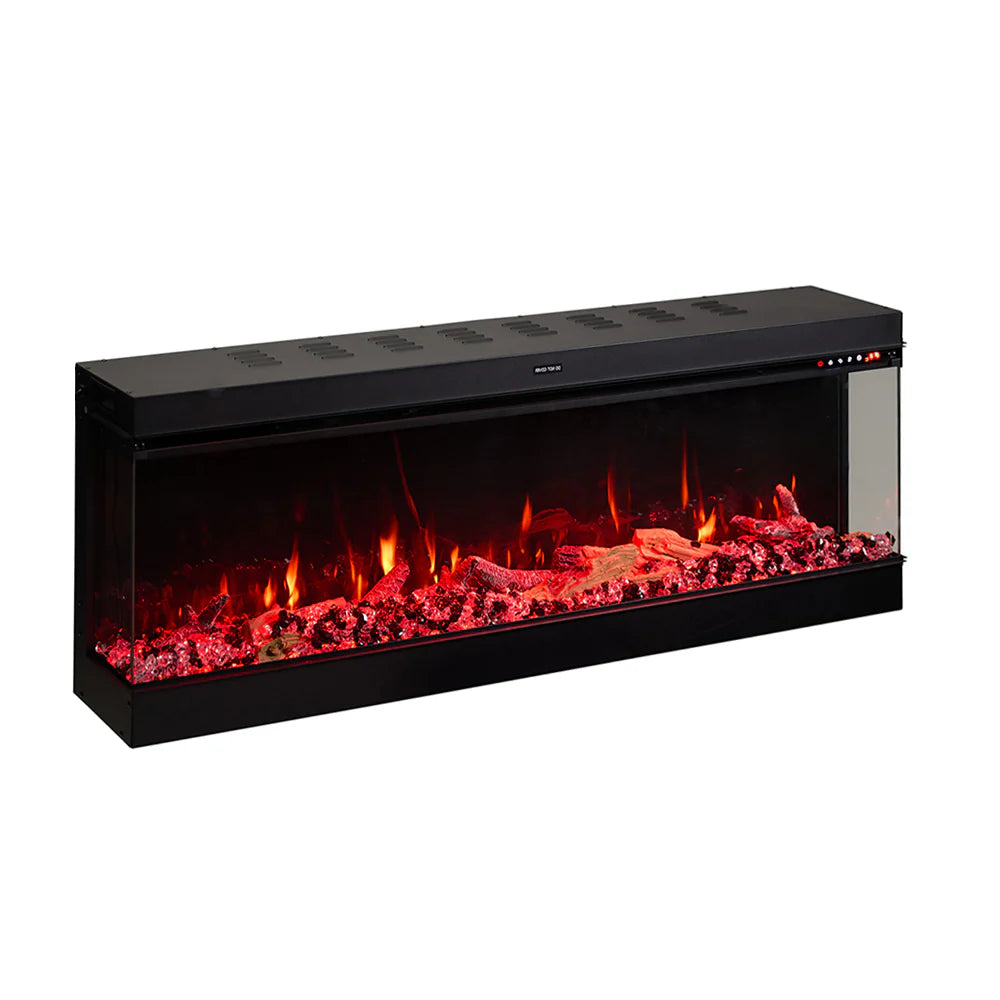 3-Sided Panoramic Electric Fireplace – WiFi App Control, Crackling Sound & 12 Flame Colours (50/60/70 Inch)