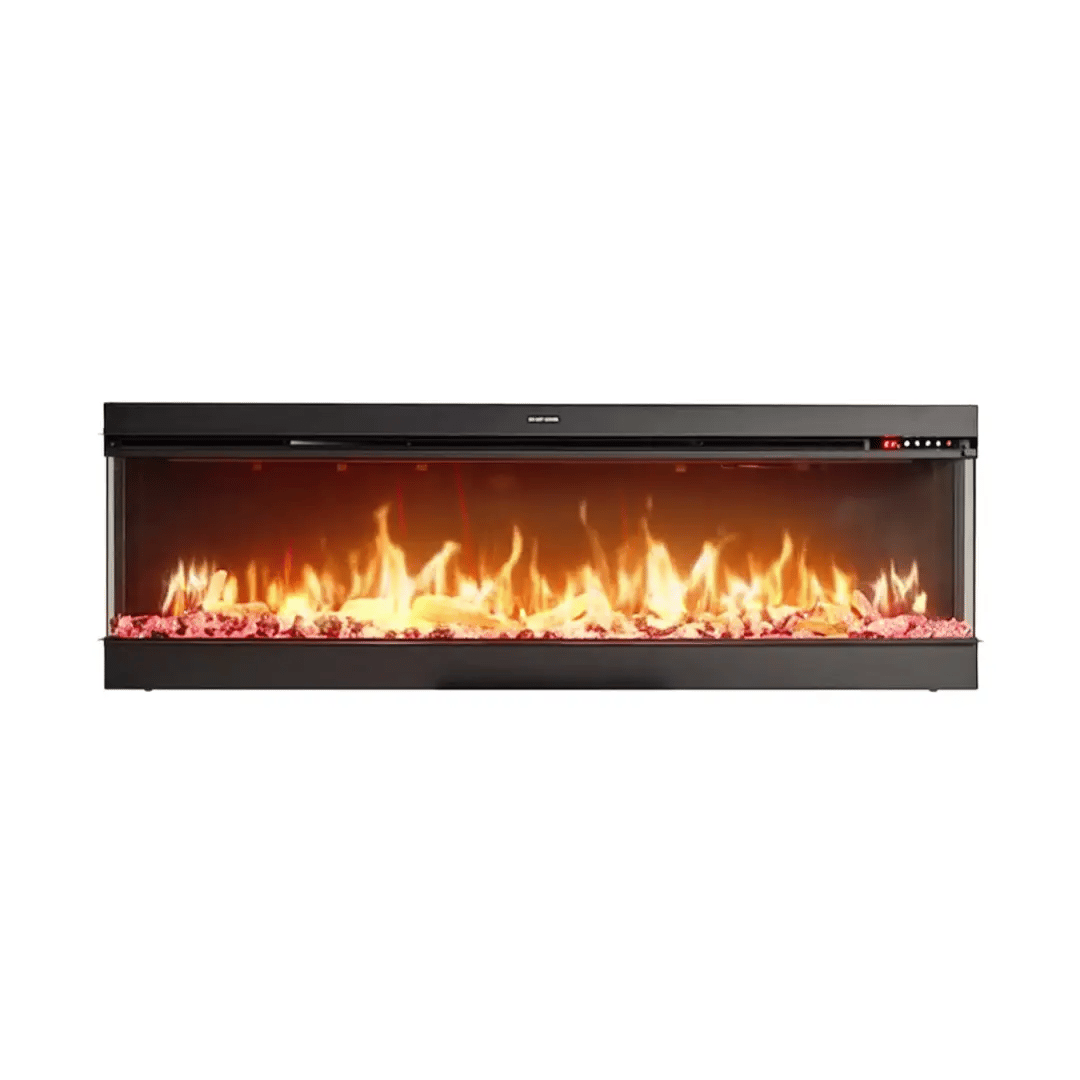 3-Sided Panoramic Electric Fireplace – WiFi App Control, Crackling Sound & 12 Flame Colours (50/60/70 Inch)