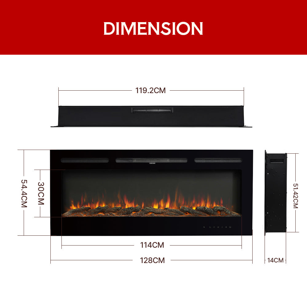 Recessed & Wall Mounted Electric Fireplace – 12 Flame Colours, 5120 BTU/h & Remote Control (40/50/60/70/80 Inch)