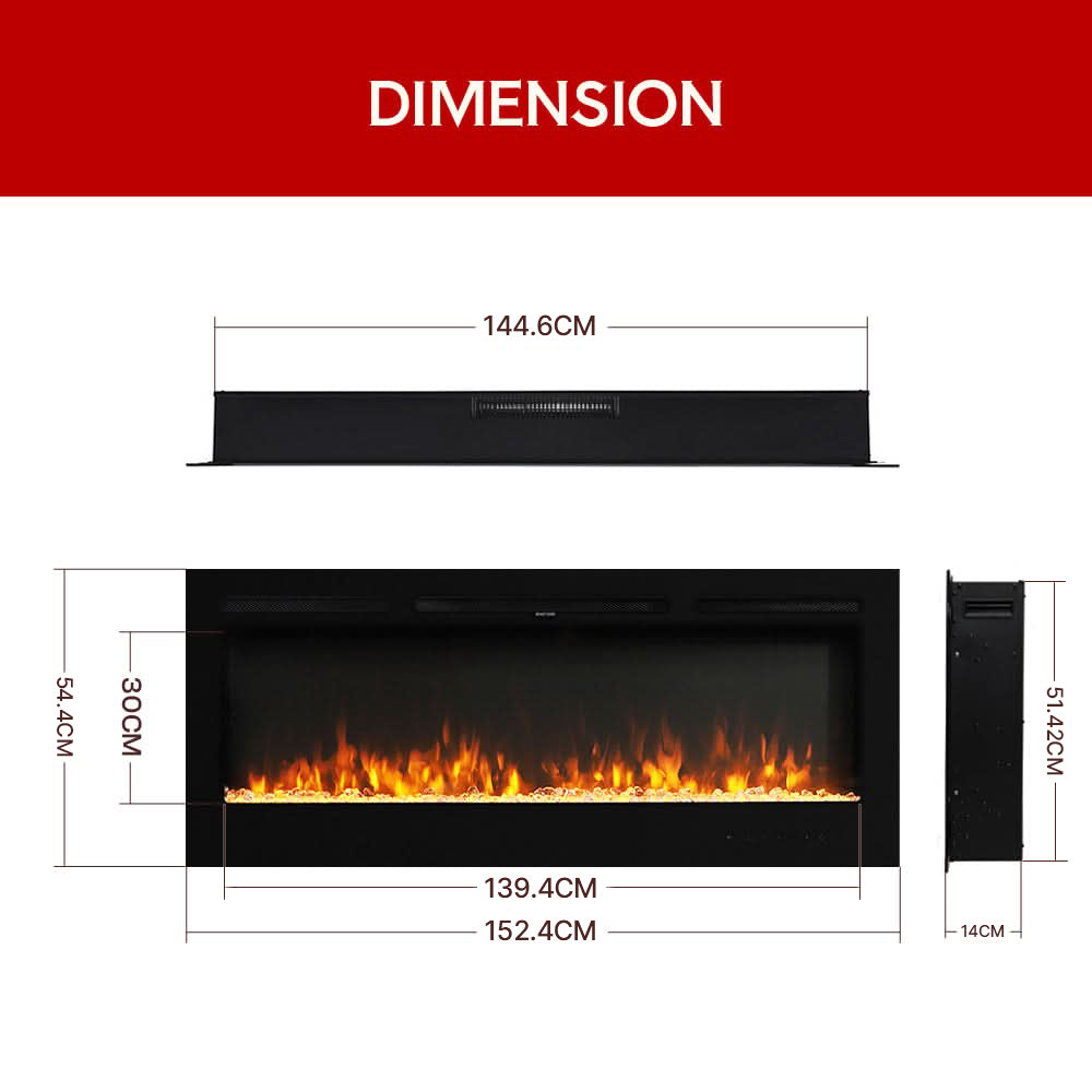 Recessed & Wall Mounted Electric Fireplace – 12 Flame Colours, 5120 BTU/h & Remote Control (40/50/60/70/80 Inch)