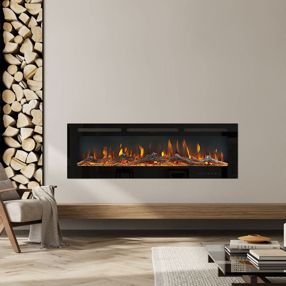 Recessed & Wall Mounted Electric Fireplace – 12 Flame Colours, 5120 BTU/h & Remote Control (40/50/60/70/80 Inch)