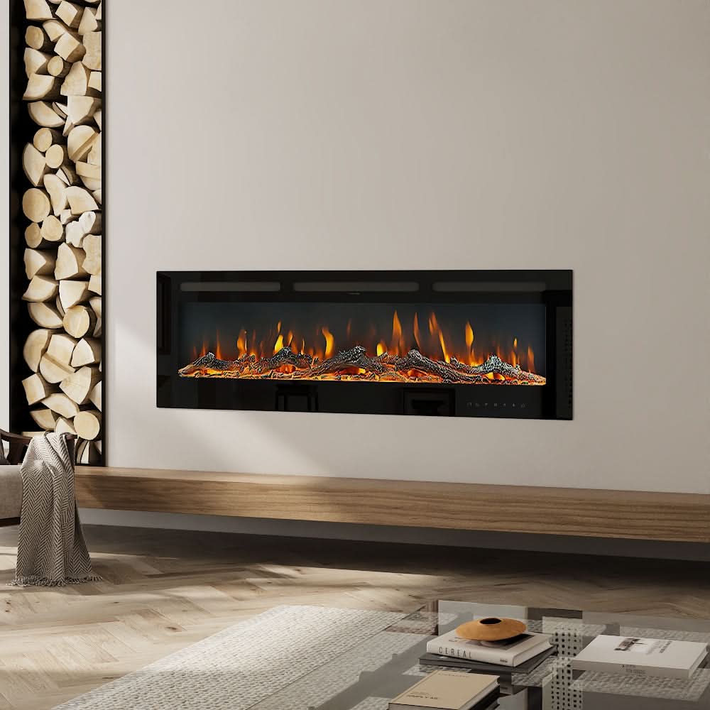 Recessed & Wall Mounted Electric Fireplace – 12 Flame Colours, 5120 BTU/h & Remote Control (40/50/60/70/80 Inch)