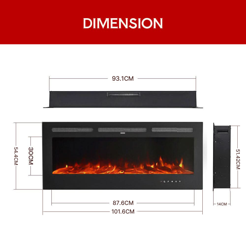 Recessed & Wall Mounted Electric Fireplace – 12 Flame Colours, 5120 BTU/h & Remote Control (40/50/60/70/80 Inch)