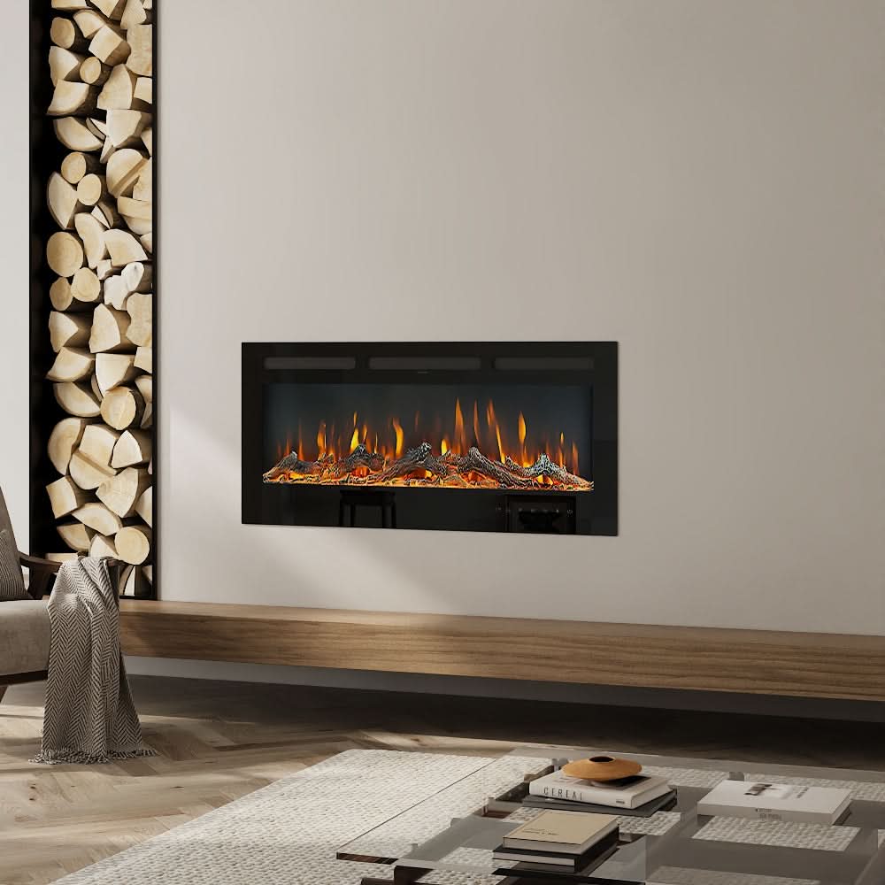 Recessed & Wall Mounted Electric Fireplace – 12 Flame Colours, 5120 BTU/h & Remote Control (40/50/60/70/80 Inch)