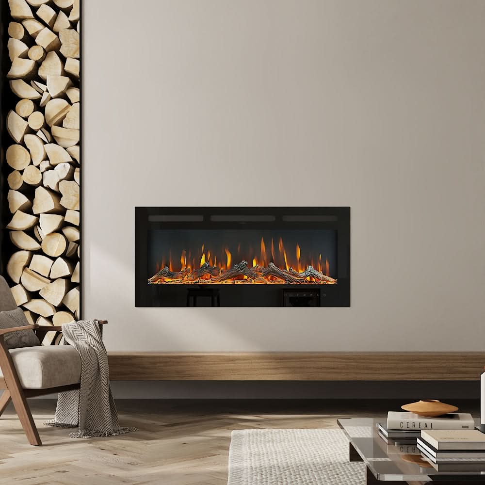 Recessed & Wall Mounted Electric Fireplace – 12 Flame Colours, 5120 BTU/h & Remote Control (40/50/60/70/80 Inch)