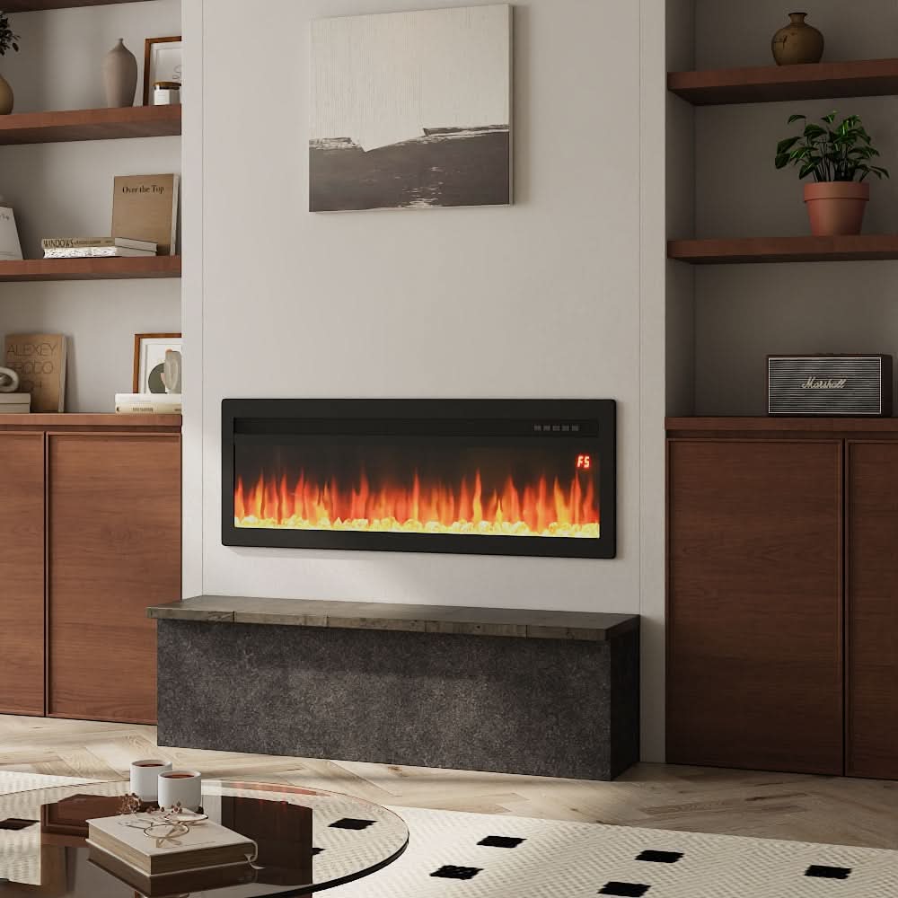 3-in-1 Recessed, Wall Mounted & Freestanding Electric Fireplace – 12 Flame Colours, 900W/1800W (40/50/60/70 Inch)