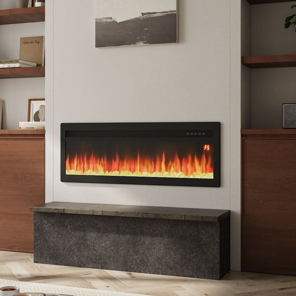 3-in-1 Recessed, Wall Mounted & Freestanding Electric Fireplace – 12 Flame Colours, 900W/1800W (40/50/60/70 Inch)