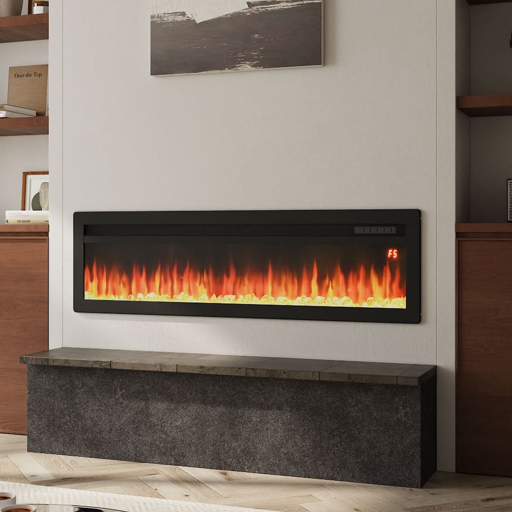 3-in-1 Recessed, Wall Mounted & Freestanding Electric Fireplace – 12 Flame Colours, 900W/1800W (40/50/60/70 Inch)