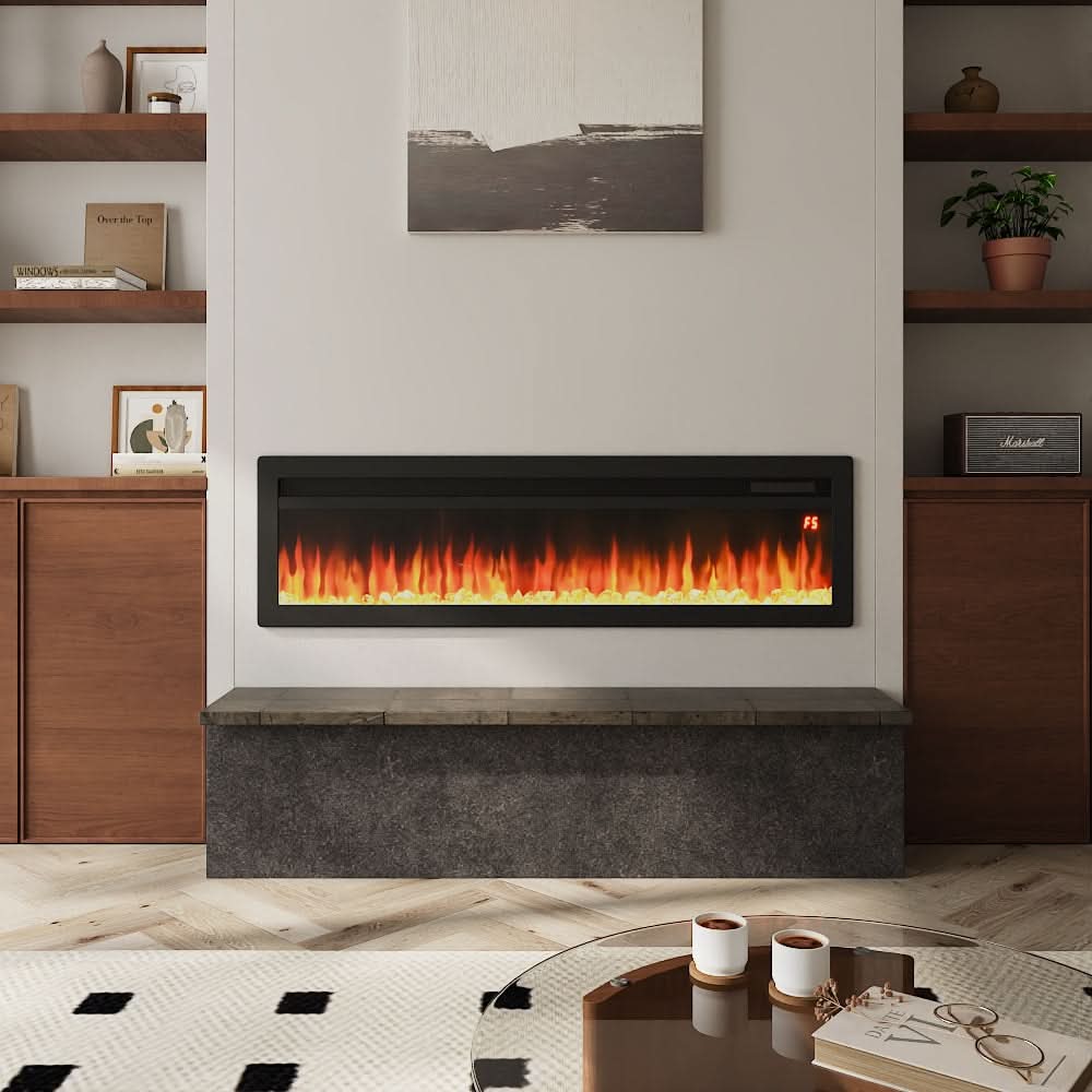 3-in-1 Recessed, Wall Mounted & Freestanding Electric Fireplace – 12 Flame Colours, 900W/1800W (40/50/60/70 Inch)