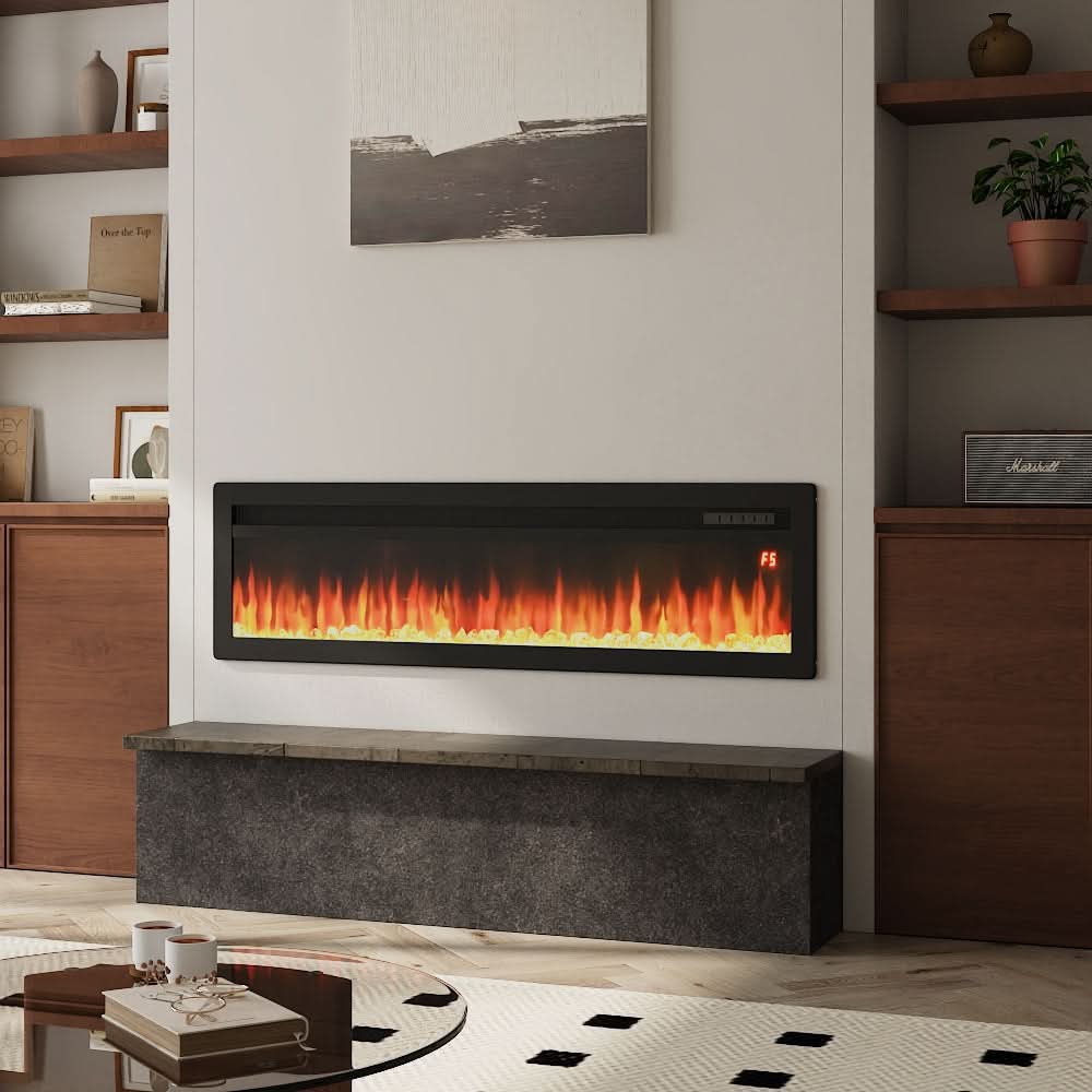 3-in-1 Recessed, Wall Mounted & Freestanding Electric Fireplace – 12 Flame Colours, 900W/1800W (40/50/60/70 Inch)