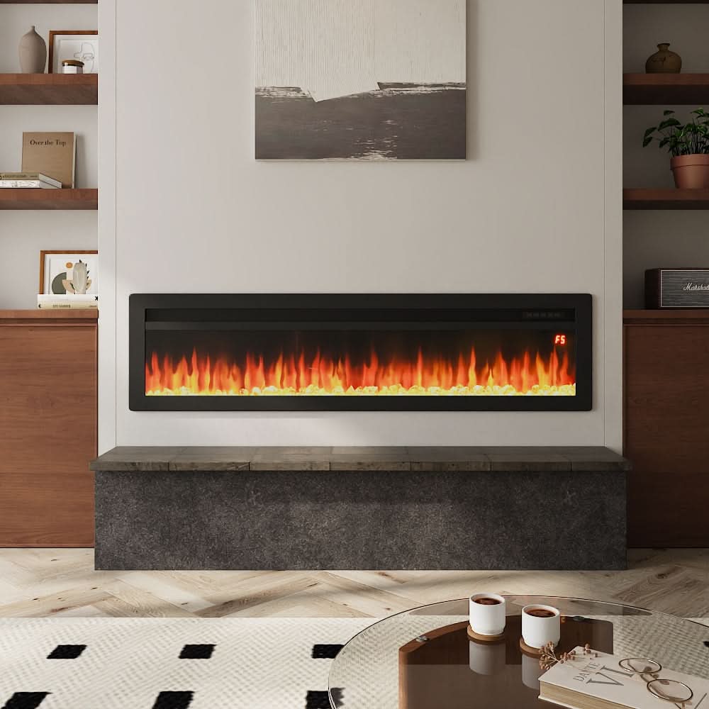 3-in-1 Recessed, Wall Mounted & Freestanding Electric Fireplace – 12 Flame Colours, 900W/1800W (40/50/60/70 Inch)