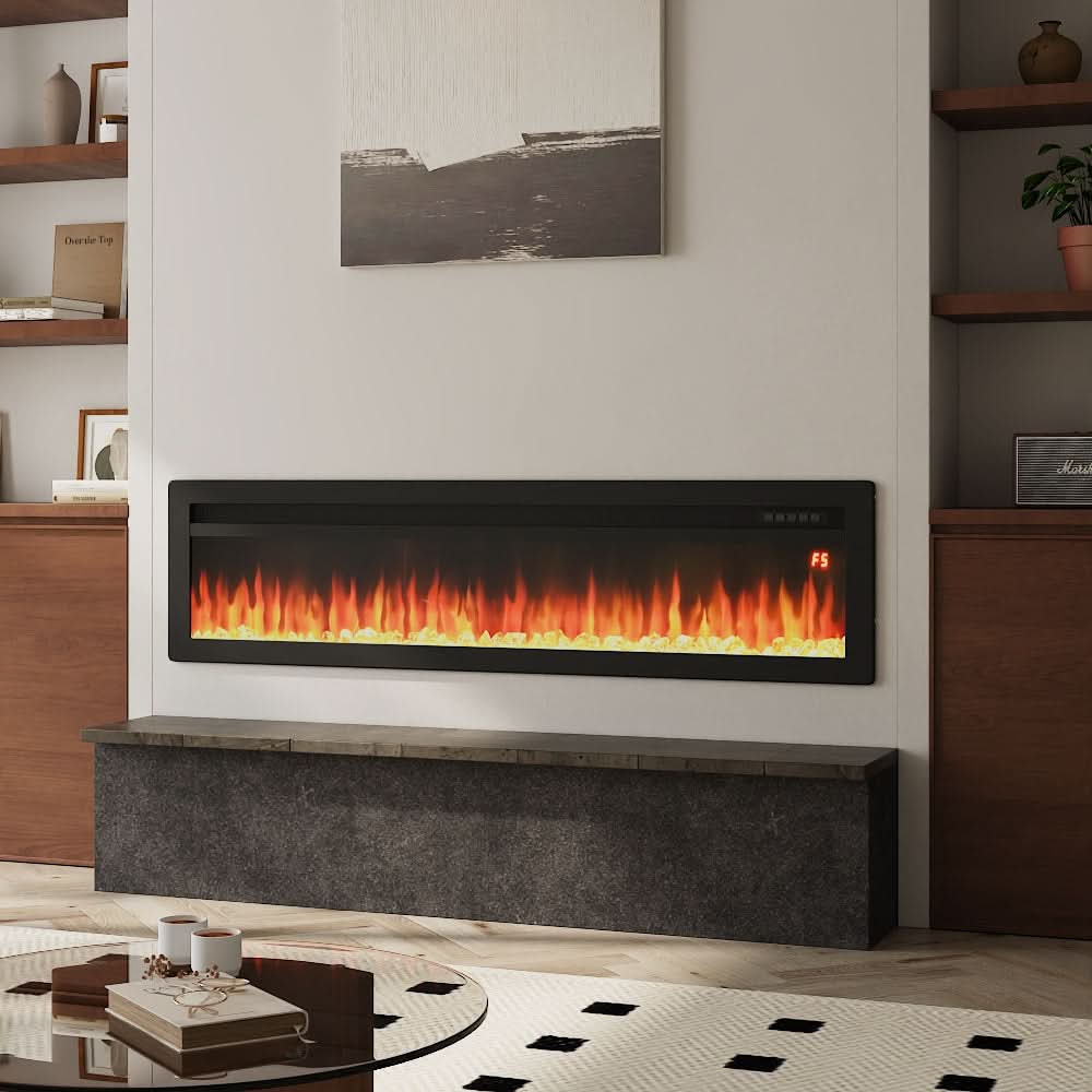 3-in-1 Recessed, Wall Mounted & Freestanding Electric Fireplace – 12 Flame Colours, 900W/1800W (40/50/60/70 Inch)
