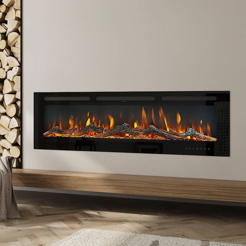 Recessed & Wall Mounted Electric Fireplace – 12 Flame Colours, 5120 BTU/h & Remote Control (40/50/60/70/80 Inch)