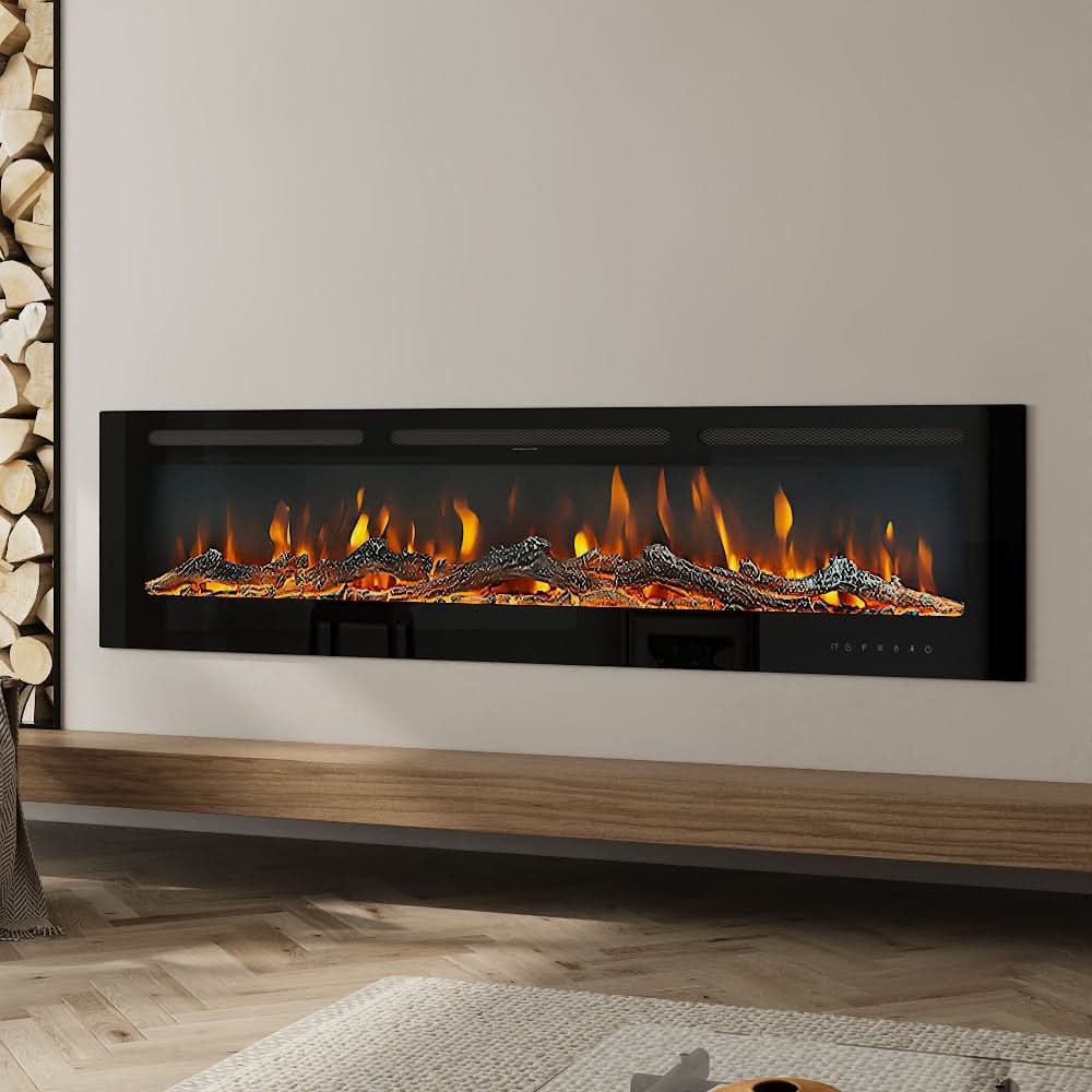 Recessed & Wall Mounted Electric Fireplace – 12 Flame Colours, 5120 BTU/h & Remote Control (40/50/60/70/80 Inch)