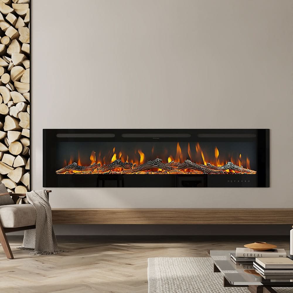 Recessed & Wall Mounted Electric Fireplace – 12 Flame Colours, 5120 BTU/h & Remote Control (40/50/60/70/80 Inch)