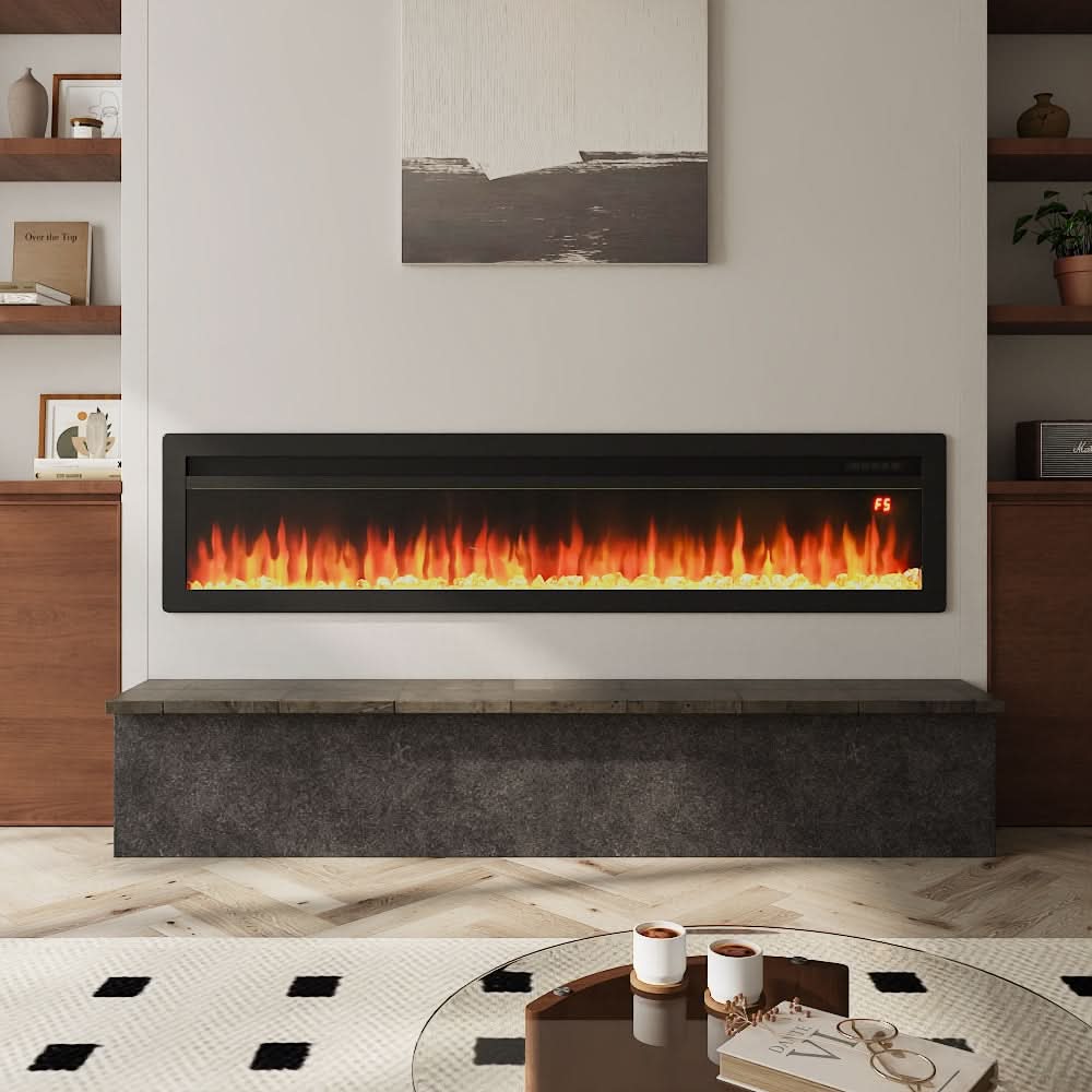 3-in-1 Recessed, Wall Mounted & Freestanding Electric Fireplace – 12 Flame Colours, 900W/1800W (40/50/60/70 Inch)