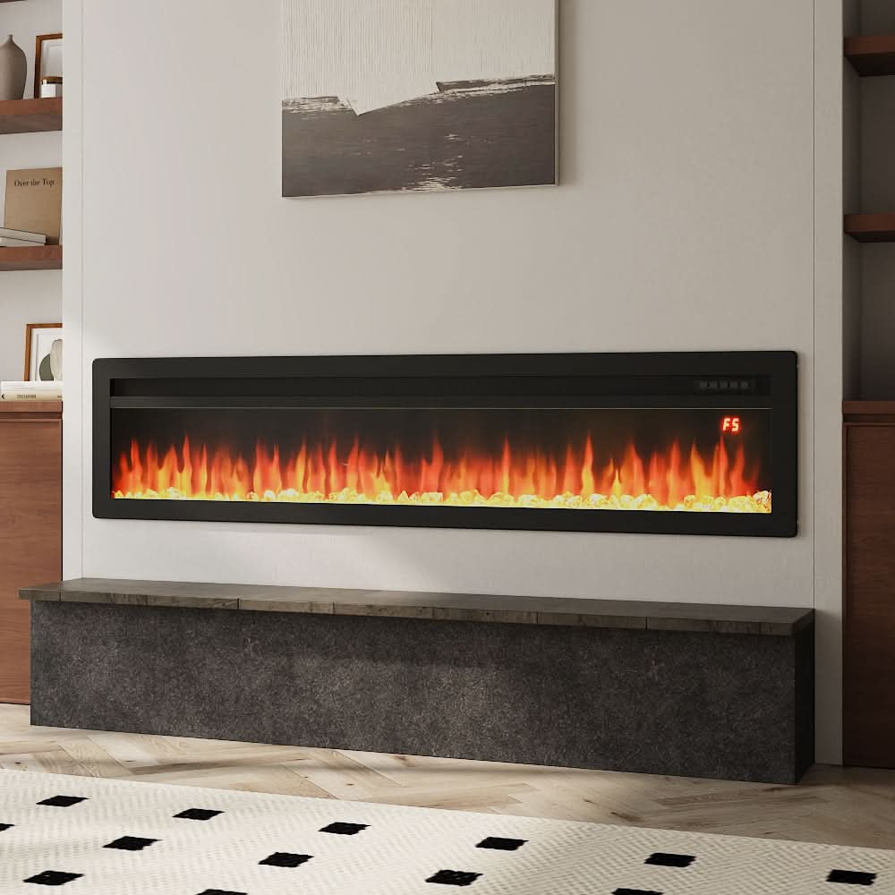 3-in-1 Recessed, Wall Mounted & Freestanding Electric Fireplace – 12 Flame Colours, 900W/1800W (40/50/60/70 Inch)