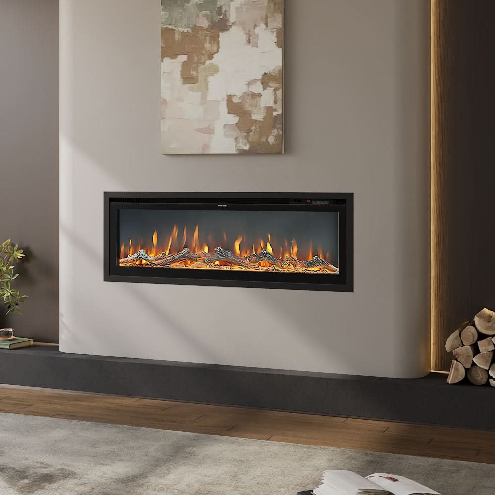 Recessed & Wall Mounted LED Electric Fireplace – 12 Flame Colours, Thermostat & Remote (40/50/60 Inch)