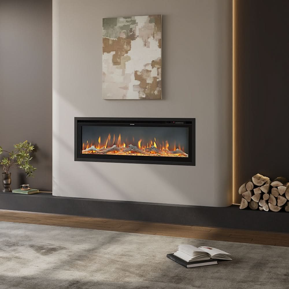 Recessed & Wall Mounted LED Electric Fireplace – 12 Flame Colours, Thermostat & Remote (40/50/60 Inch)