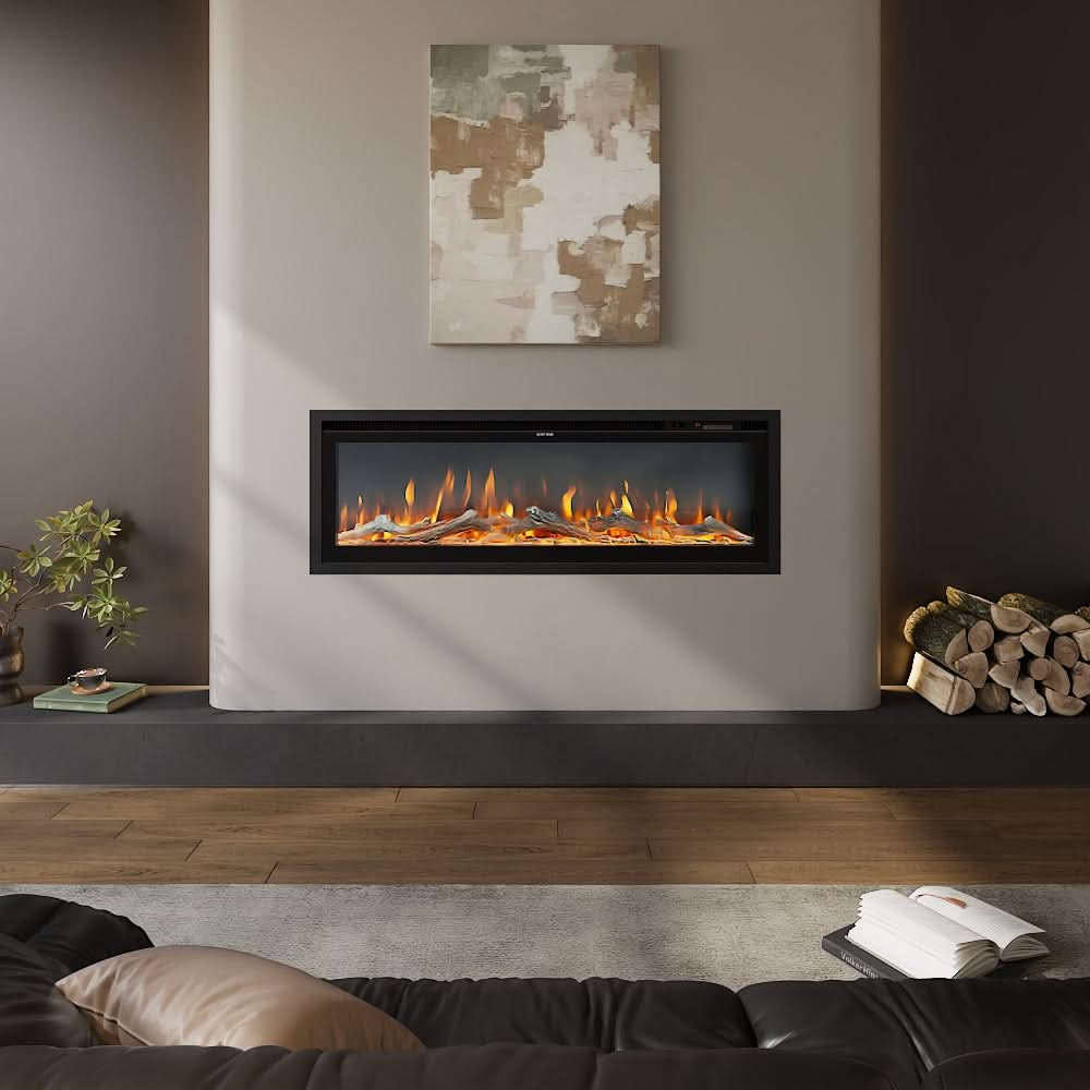 Recessed & Wall Mounted LED Electric Fireplace – 12 Flame Colours, Thermostat & Remote (40/50/60 Inch)