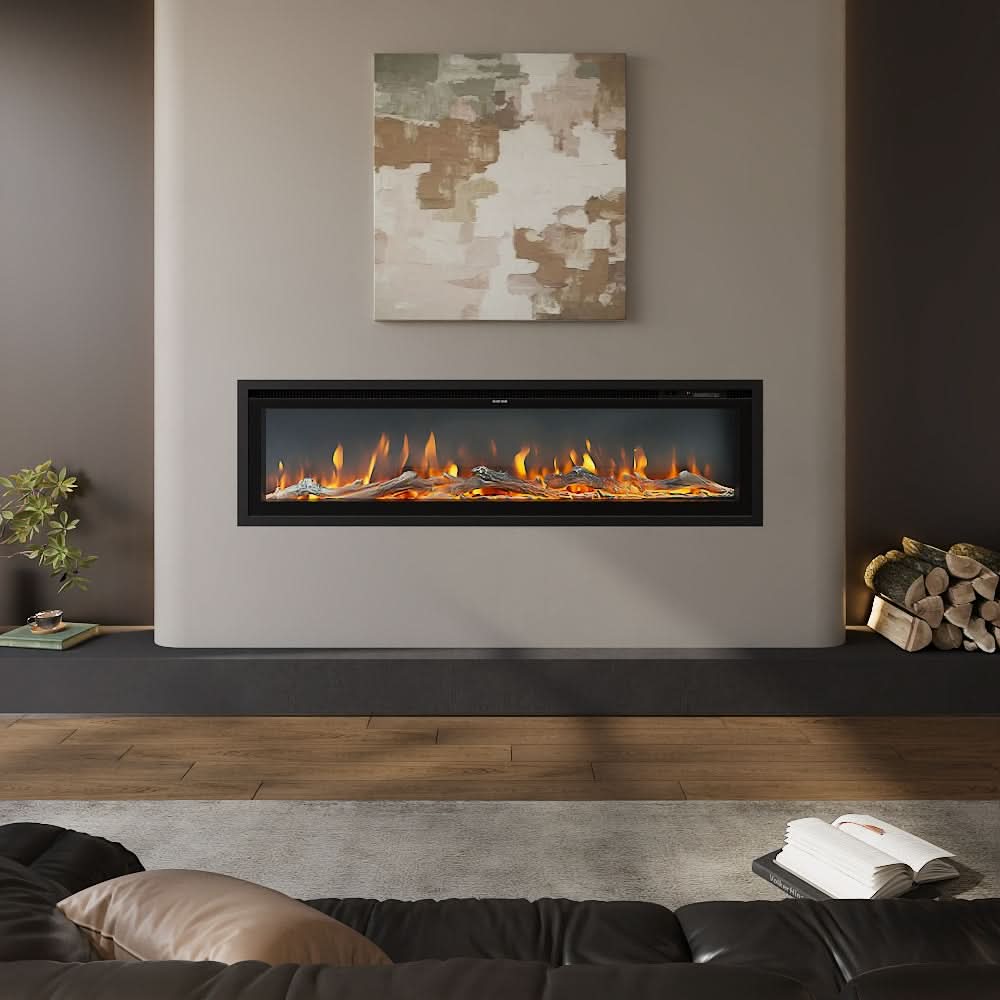 Recessed & Wall Mounted LED Electric Fireplace – 12 Flame Colours, Thermostat & Remote (40/50/60 Inch)