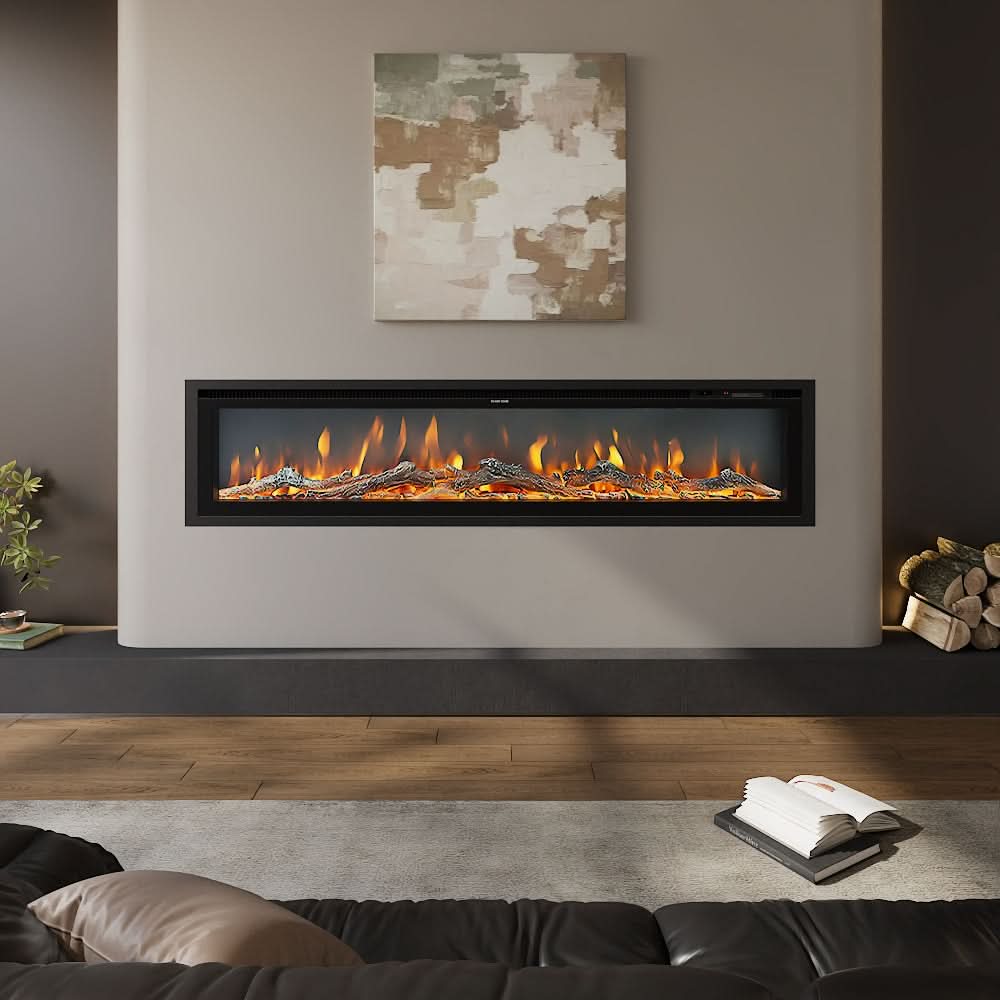 Recessed & Wall Mounted LED Electric Fireplace – 12 Flame Colours, Thermostat & Remote (40/50/60 Inch)