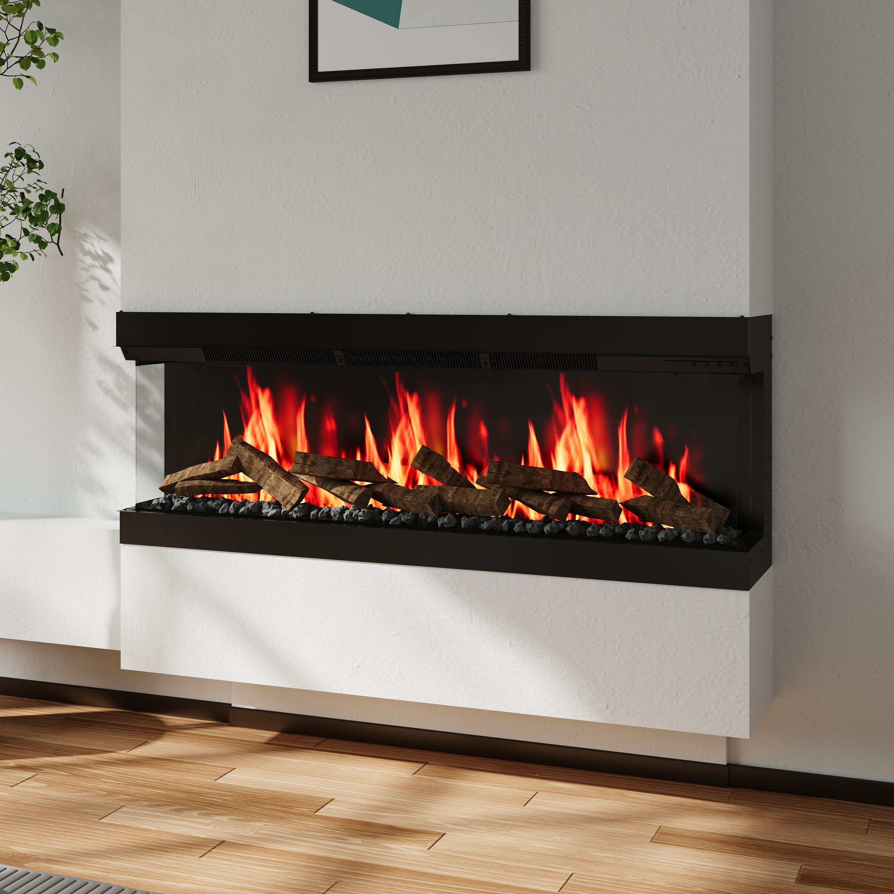 3-Sided Smart Electric Fireplace – WiFi & Remote Control, 12 Flame Colours with Gradient Effects (50/60 Inch)