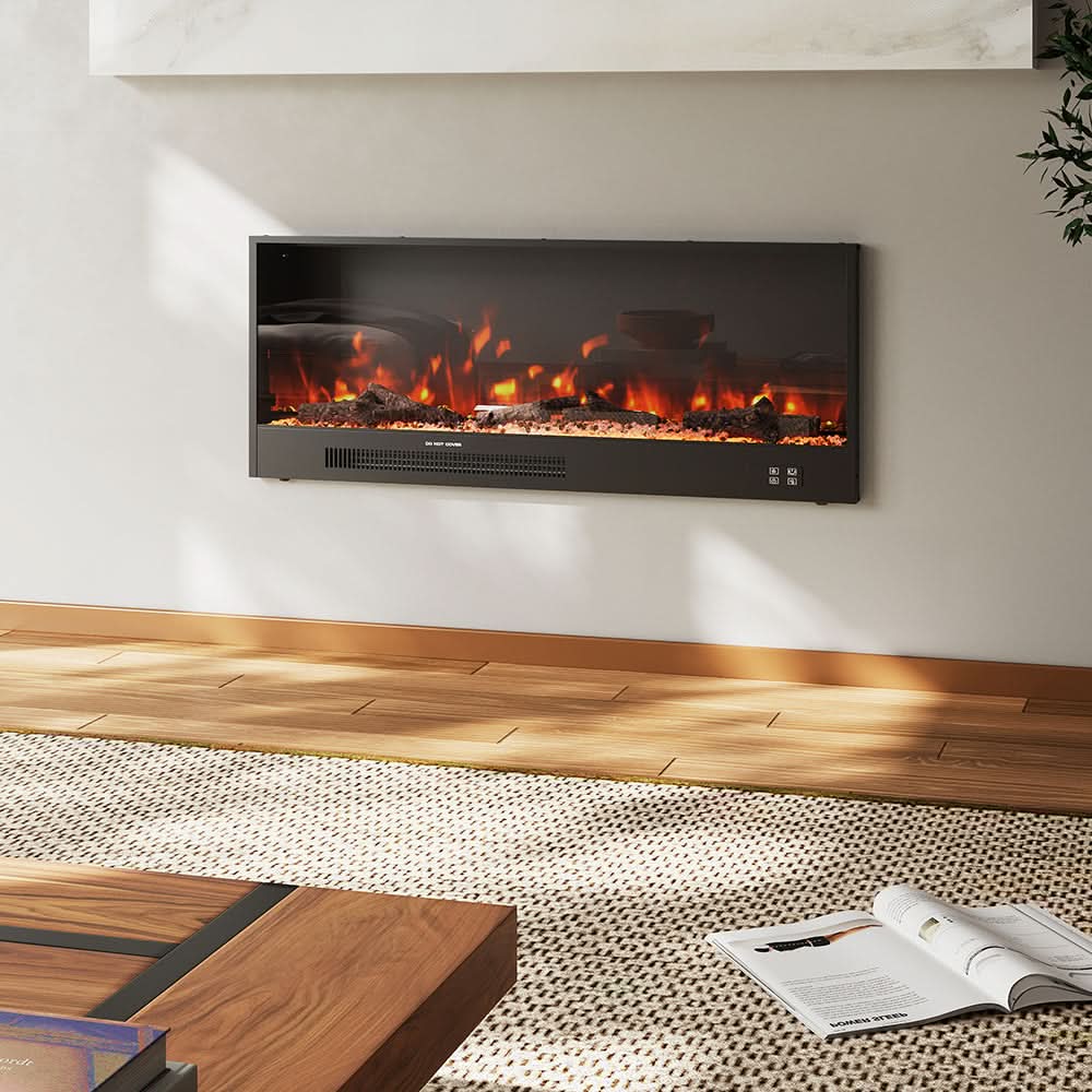 Recessed & Wall Mounted Electric Fireplace – 12 Flame Colours, App & Remote Control (33/46/58 Inch)