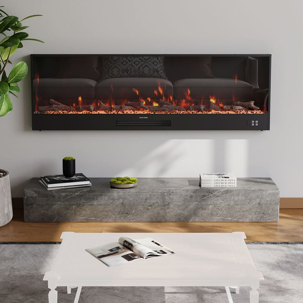 Recessed & Wall Mounted Electric Fireplace – 12 Flame Colours, App & Remote Control (33/46/58 Inch)